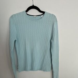 IZOD Women's Cable-Knit Crew Neck Pullover Sweater Light Blue Long Sleeve M
